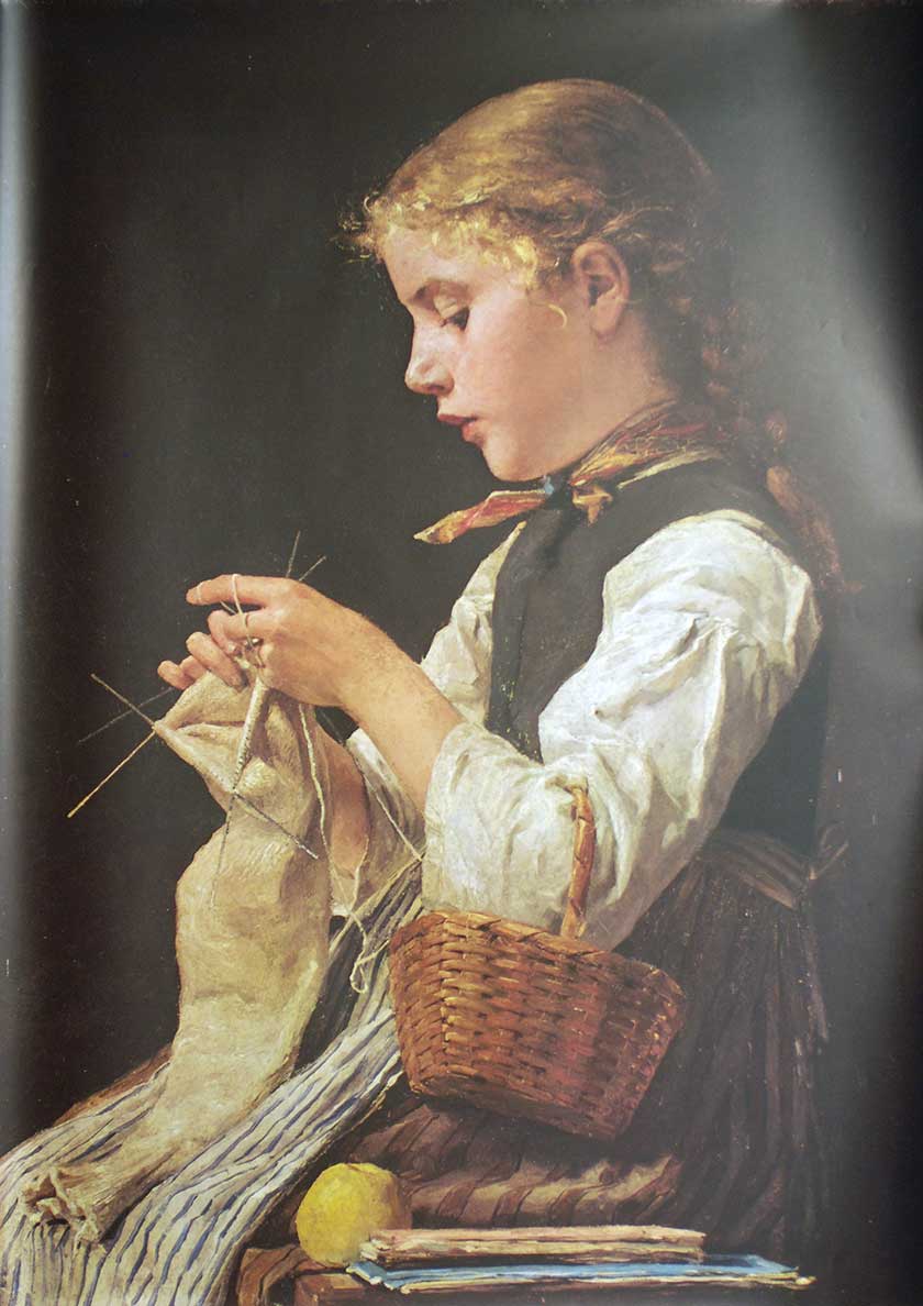 Albert Anker, Strickendes Mädchen, 1884